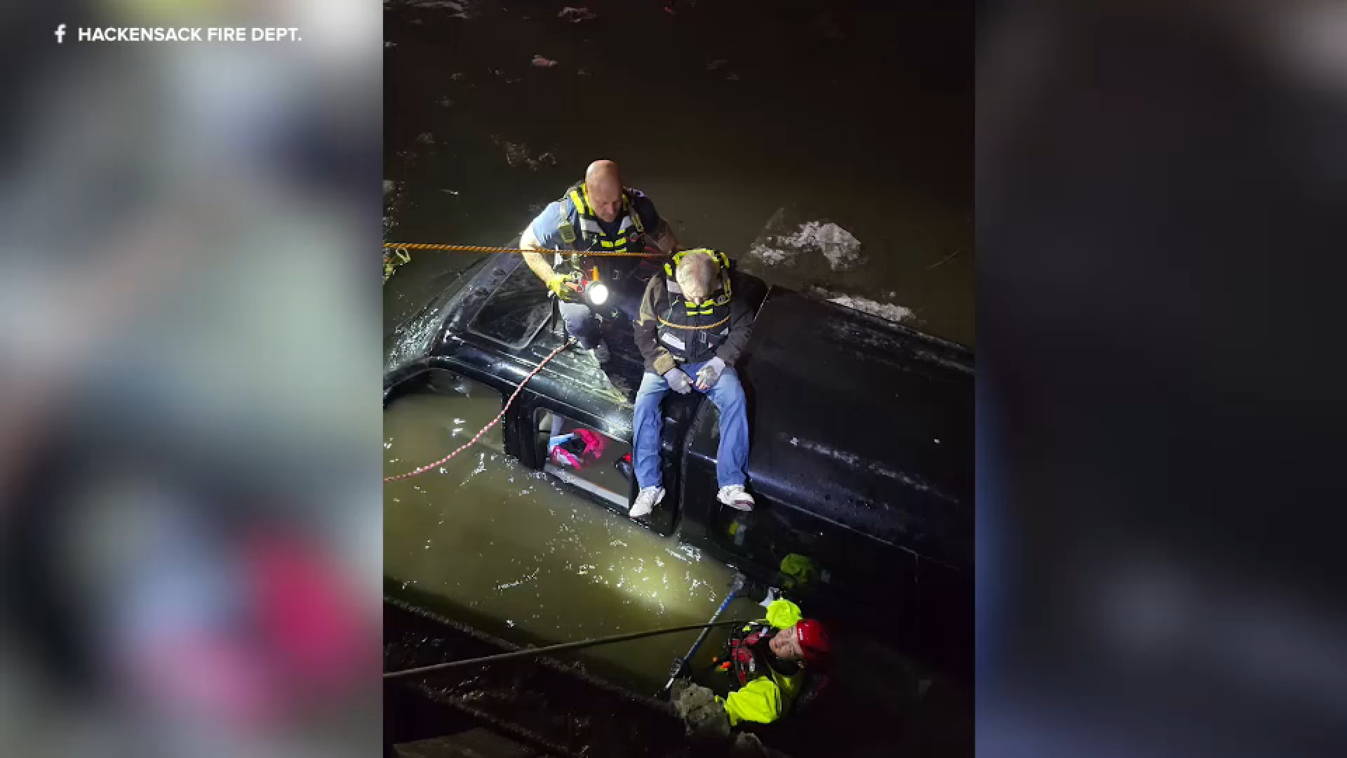 Firefighters rescue person trapped in vehicle that plunged into Hackensack River