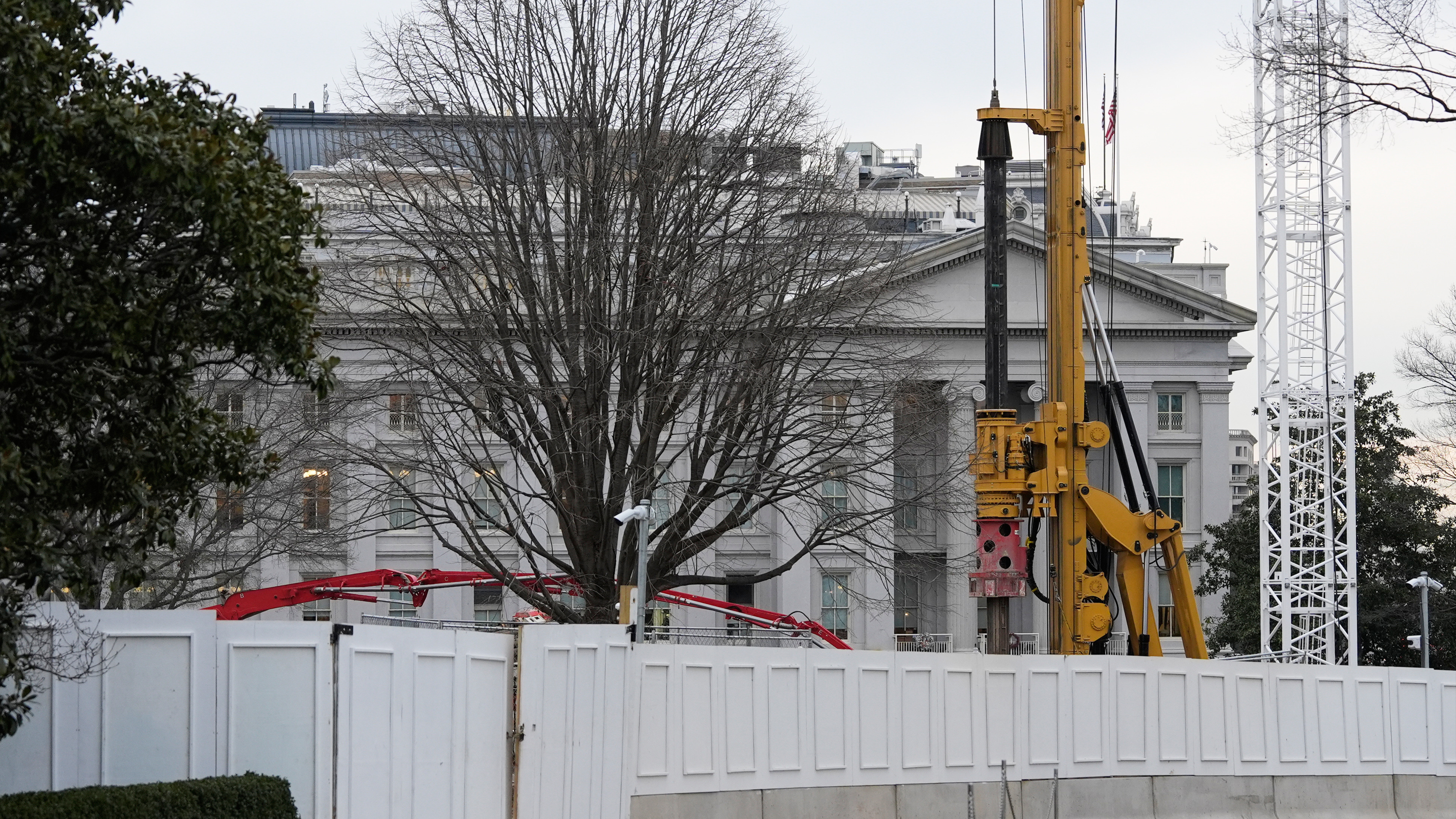 Work continues on the construction of the ballroom at the White House where the East Wing once stood, Wednesday, Dec. 17, 2025, in Washington. 