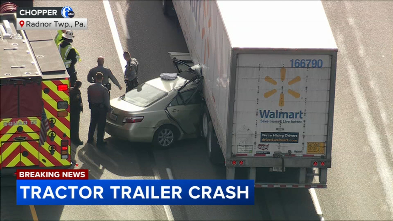 Vehicle stuck under tractor-trailer on I-476 south in Delaware County