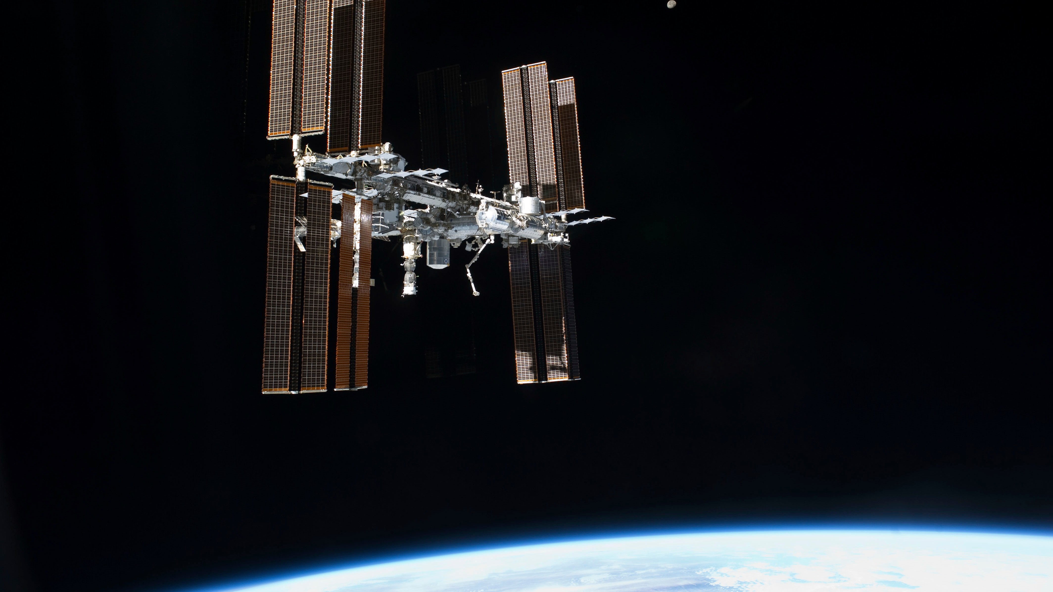 FILE - The International Space Station is seen from the space shuttle Atlantis on July 19, 2011, after it left the orbiting complex.