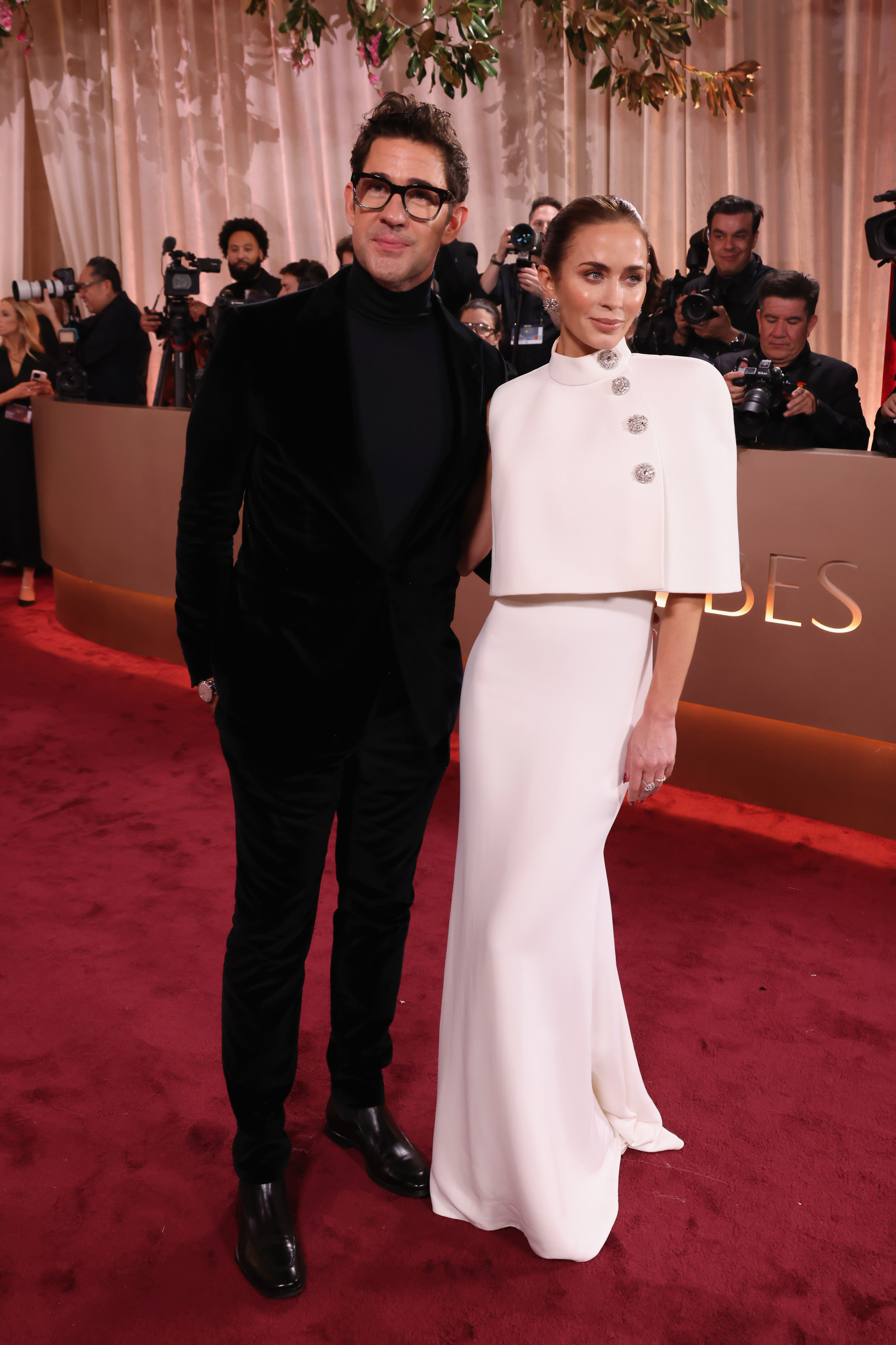 John Krasinski and Emily Blunt attend the 83rd Annual Golden Globe Awards at The Beverly Hilton on January 11, 2026 in Beverly Hills, California.