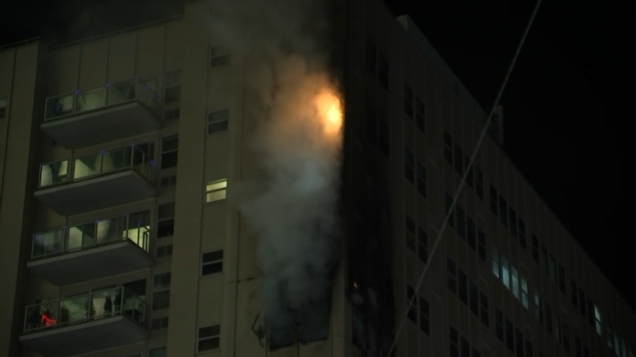 Firefighters at the Jersey shore are battling a multi-alarm blaze at a residential high-rise in Atlantic City.