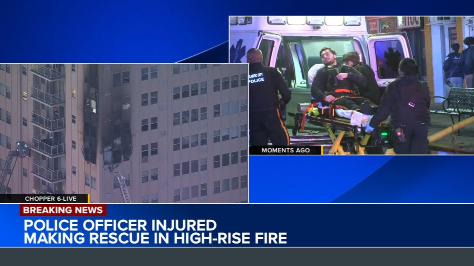 Officer injured while making rescue in residential high-rise fire in Atlantic City