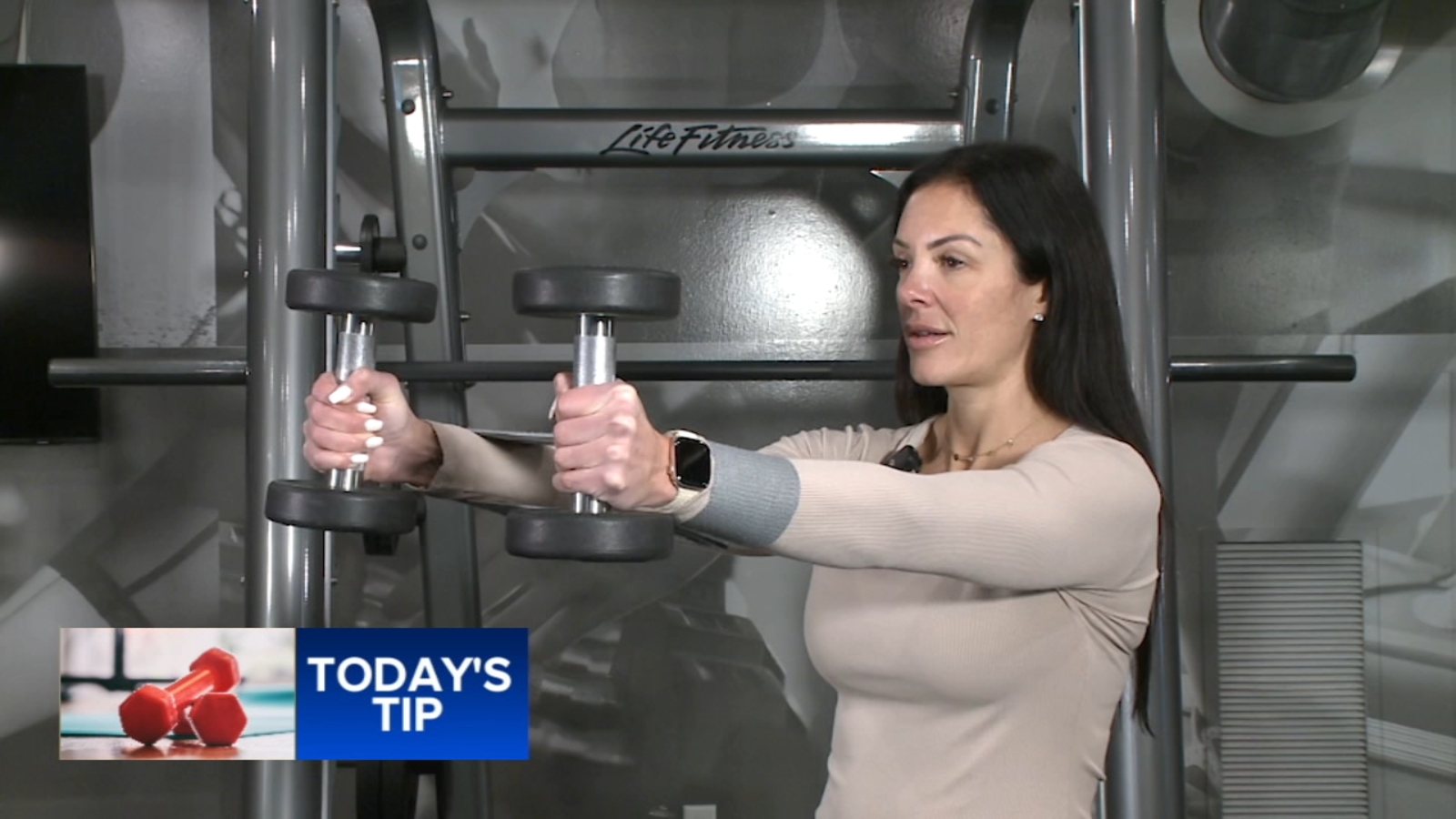 Front arm raise with light weights and a resistance band - Today's Tip
      