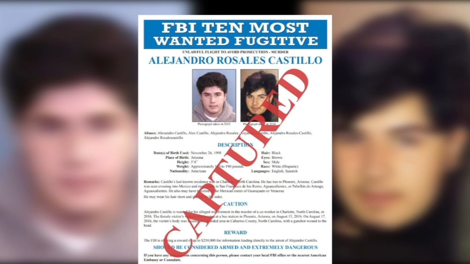 Alejandro Rosales Castillo | FBI fugitive wanted for Charlotte woman’s murder captured in Mexico