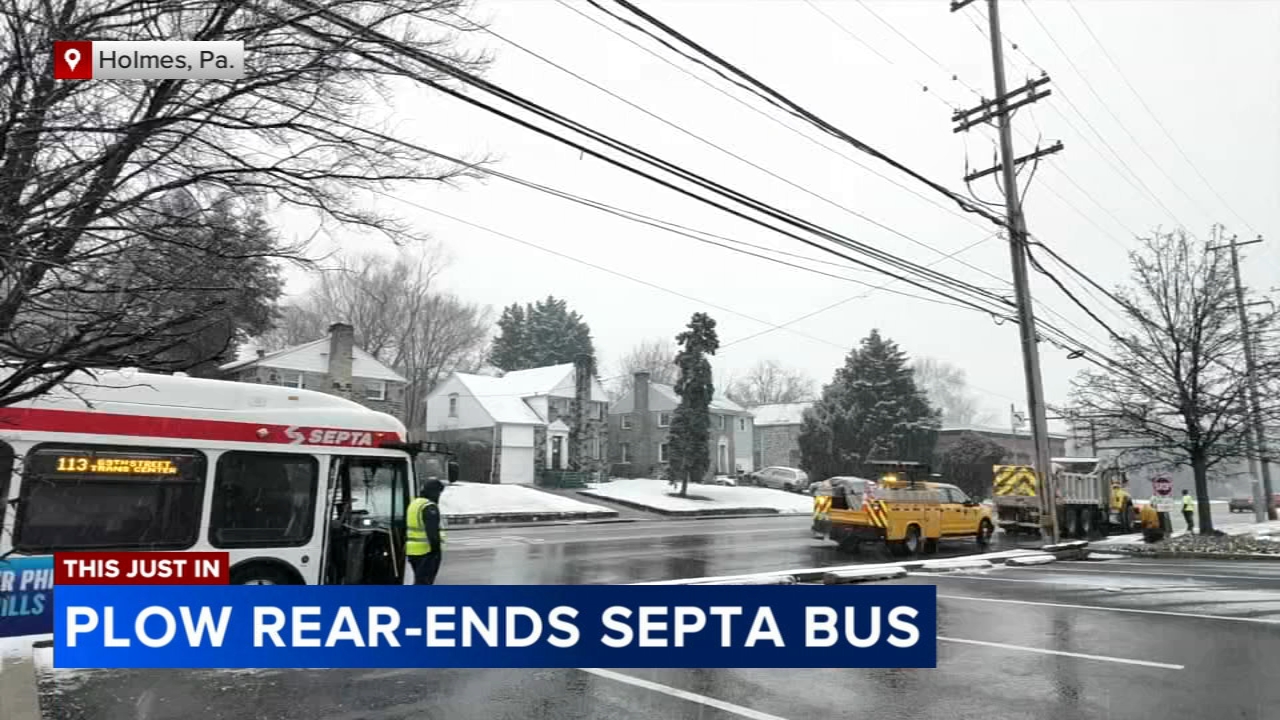 Snow plow crashes into SEPTA bus in Delaware County