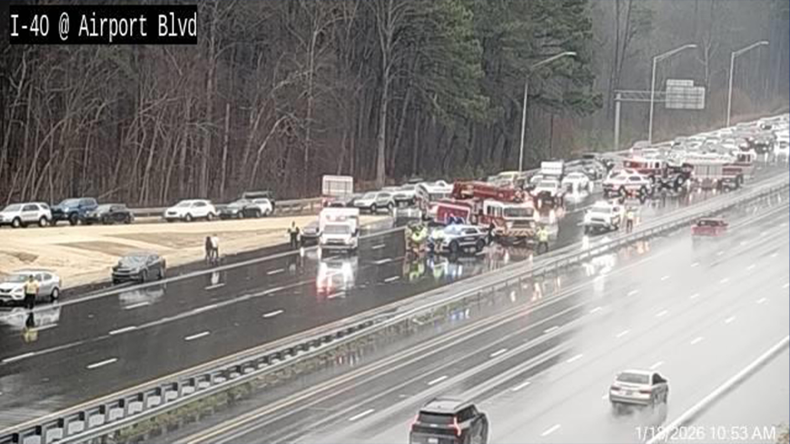 Crash shuts down I-40 westbound lanes near Airport Boulevard in Wake County
      