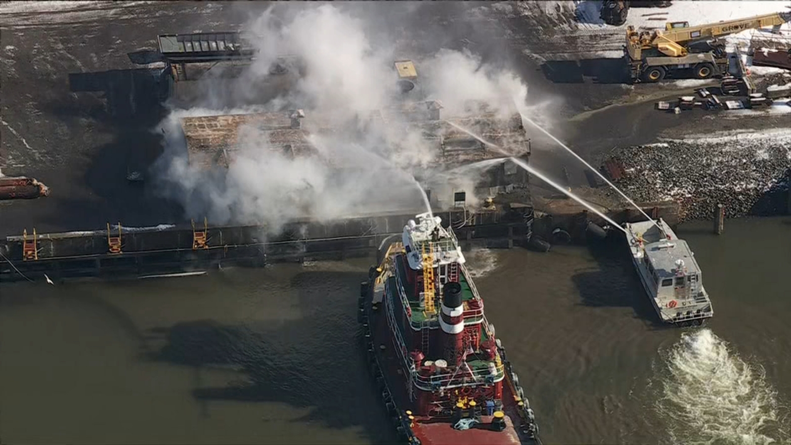 Fire erupts on pier in South Philadelphia near Girard Point Bridge