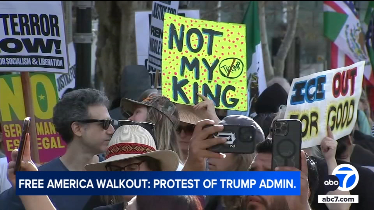 Hundreds gather in DTLA for nationwide 'Free America Walkout' marking start of Trump's 2nd term