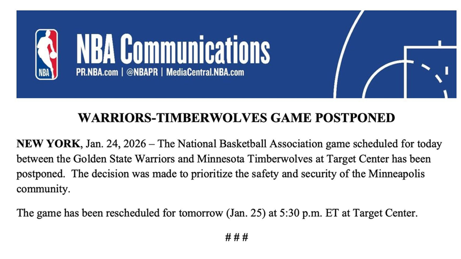 Warriors vs. Timberwolves game postponed after deadly Minneapolis shooting involving federal agents