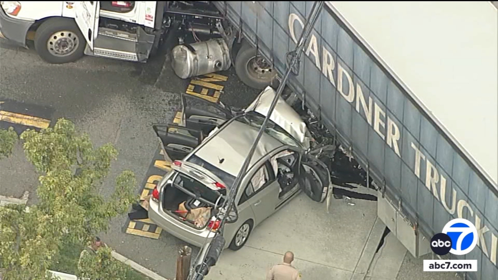 Suspect crashes into semi-truck at end of chase in City of Industry