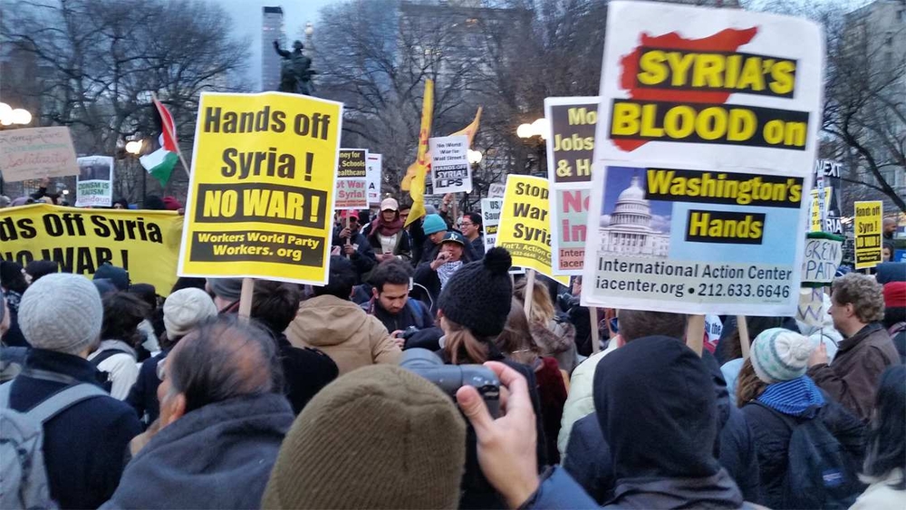 Protesters took to the streets in NYC against air strikes in Syria