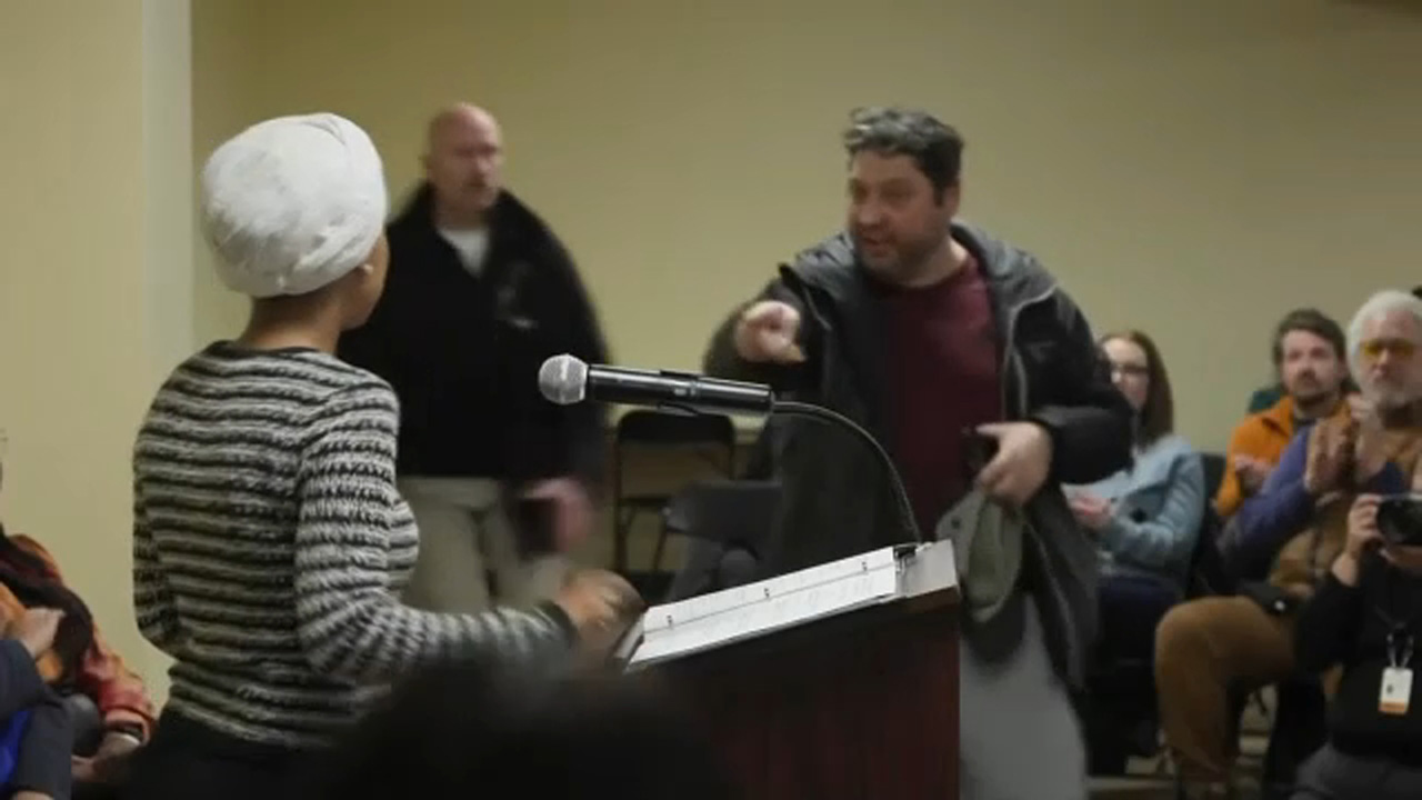Ilhan Omar attacked as man sprays unknown substance during Minneapolis town  hall - ABC7 San Francisco