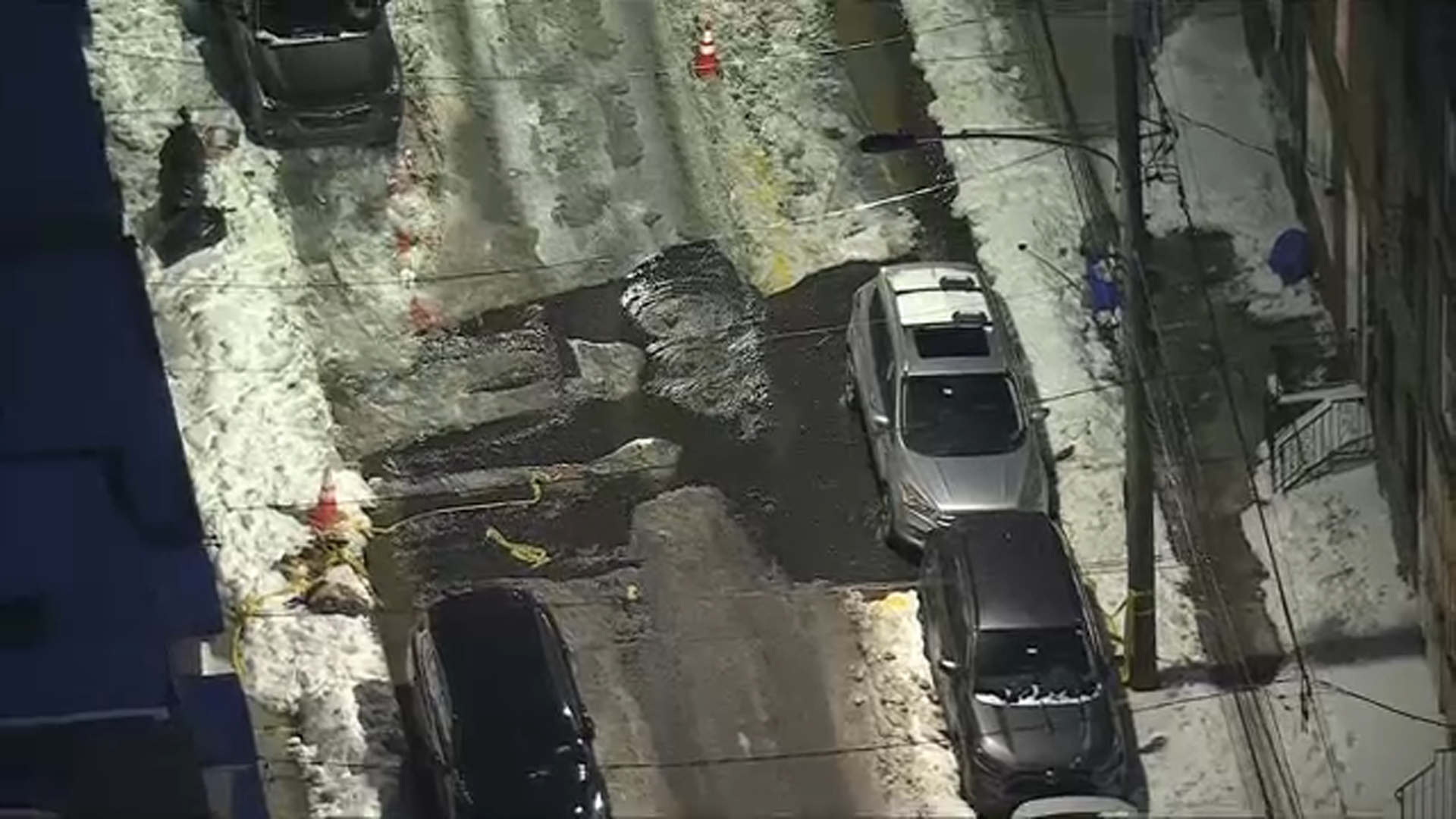 Chopper 6 was over a water main break in Philadelphia's Point Breeze neighborhood.