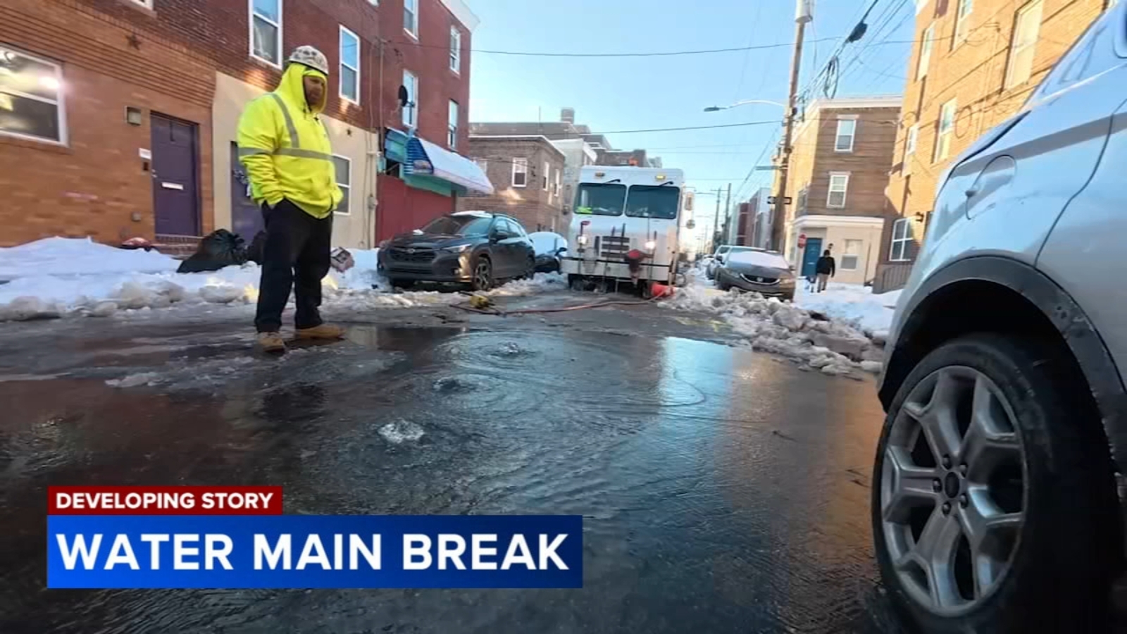 Water main break floods snowy street in Philadelphia's Point Breeze ...