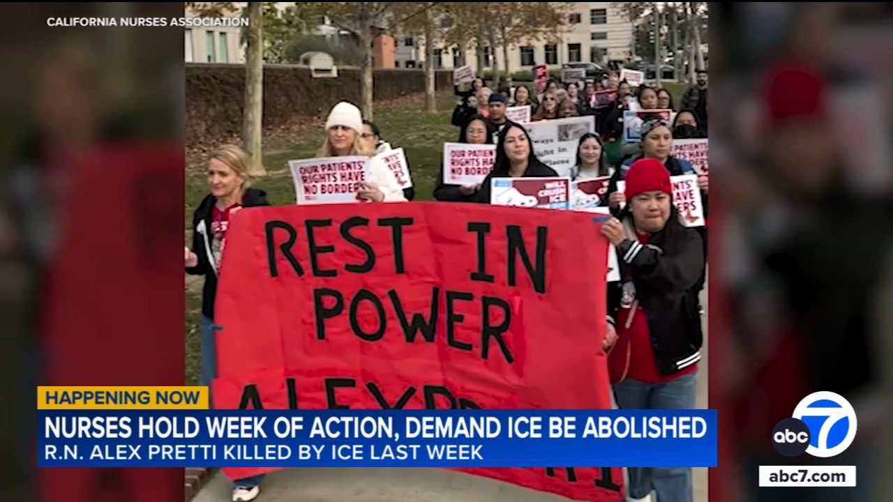 Nurses rally in Westwood to honor Alex Pretti after his fatal shooting by federal agents