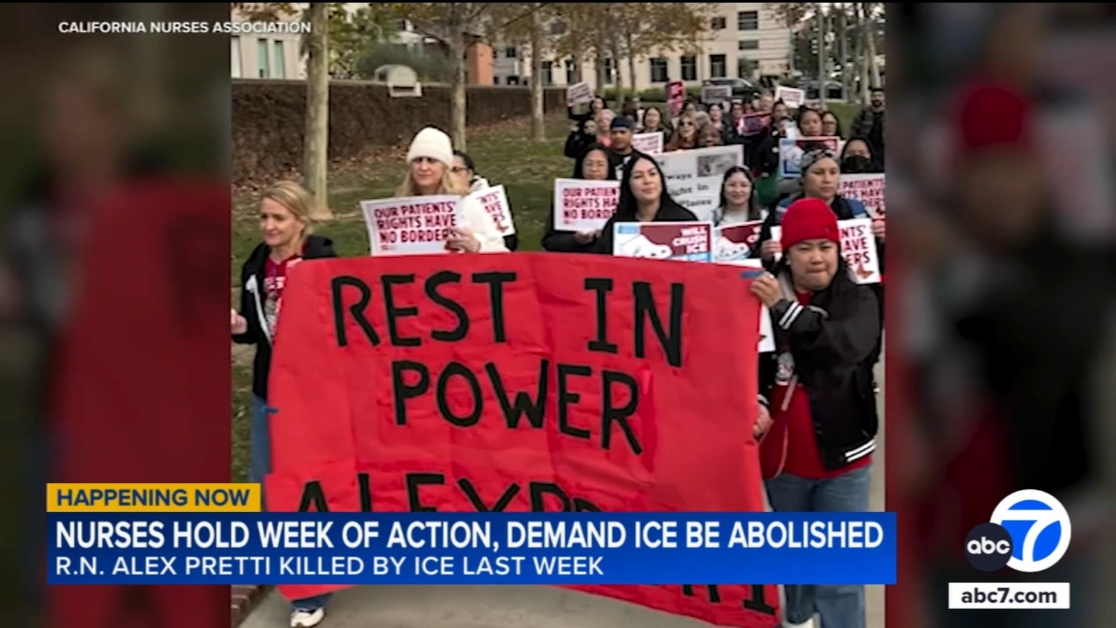 Nurses rally in Westwood to honor Alex Pretti after his fatal shooting by federal agents