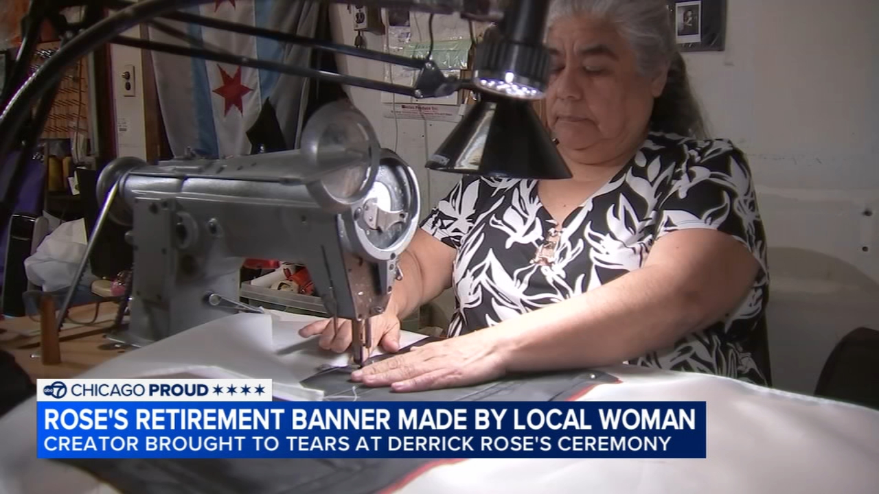 Derrick Rose's jersey retirement banner made by local woman