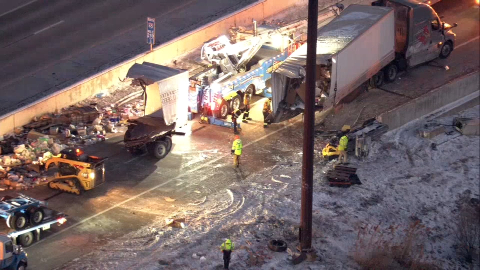 Semi carrying packages splits in half in NW Indiana
