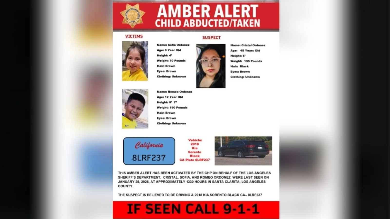 Amber Alert issued for 9-year-old girl, 12-year-old boy out of Santa Clarita, CHP says