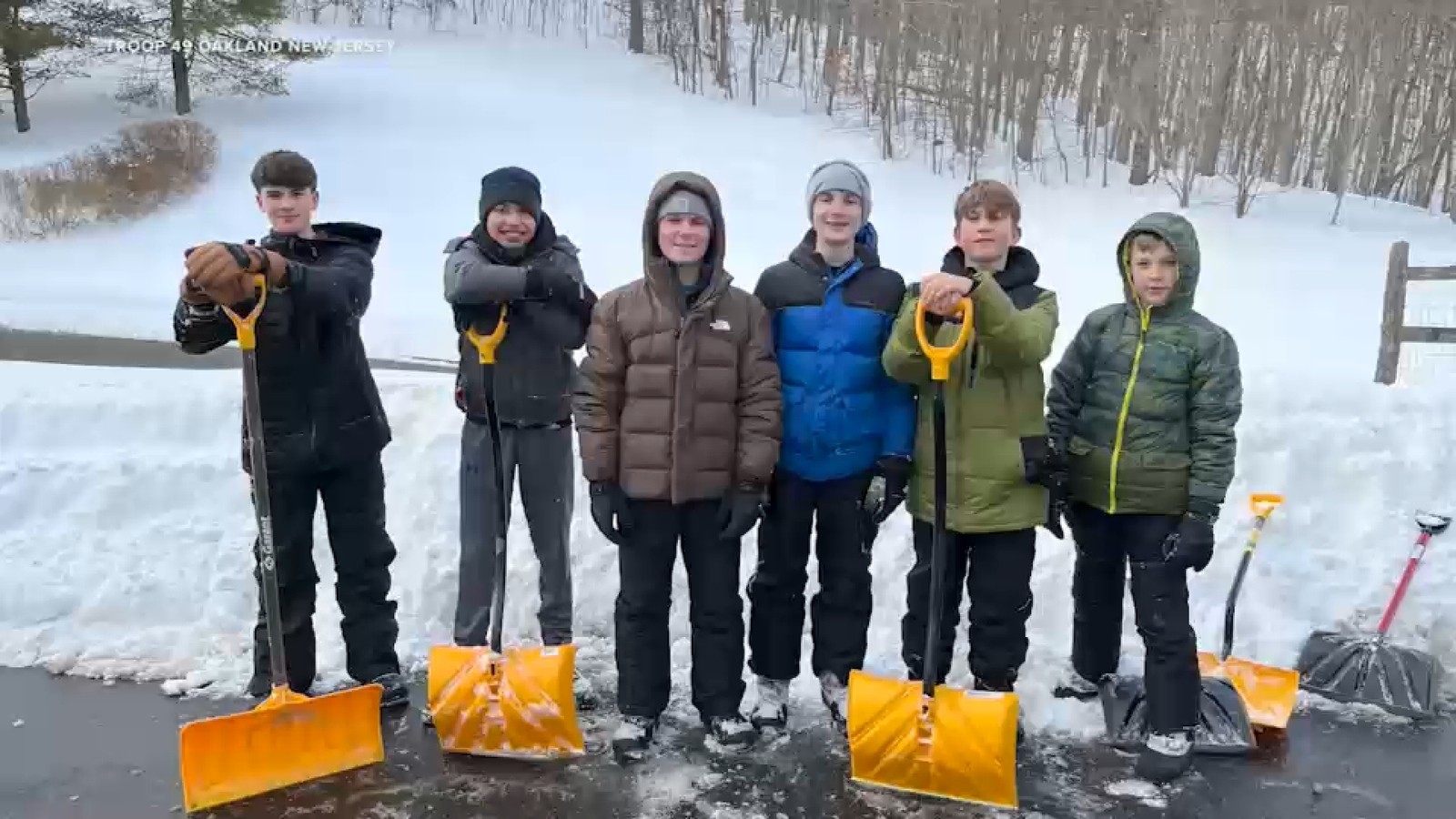 Boy Scout troop helps homebound seniors in Oakland, New Jersey clear snow-covered driveways