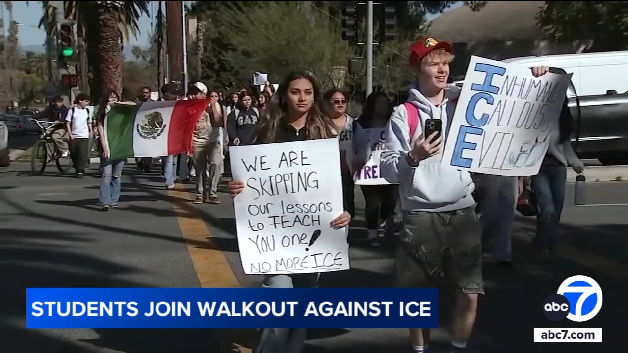 Riverside Poly High students walk out of class to protest against ICE