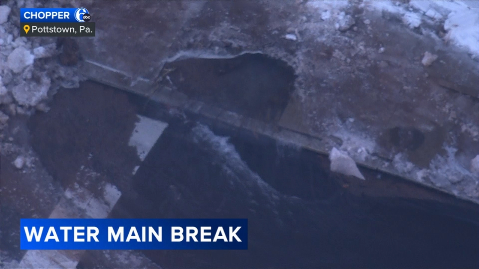 Water main break creates icy road conditions in Pottstown, Pennsylvania ...