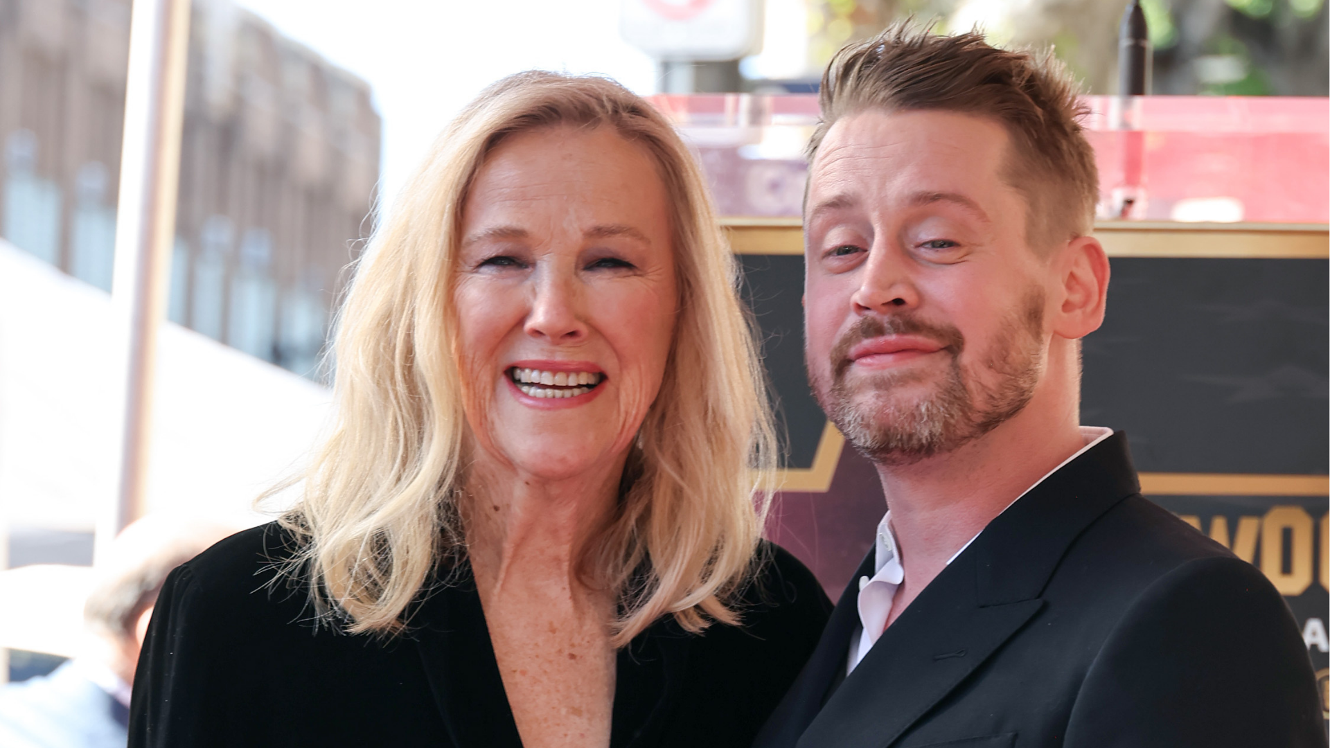 Catherine O'Hara and Macaulay Culkin attend the ceremony honoring Macaulay Culkin with a Star on the Hollywood Walk of Fame on December 01, 2023 in Hollywood, California. 