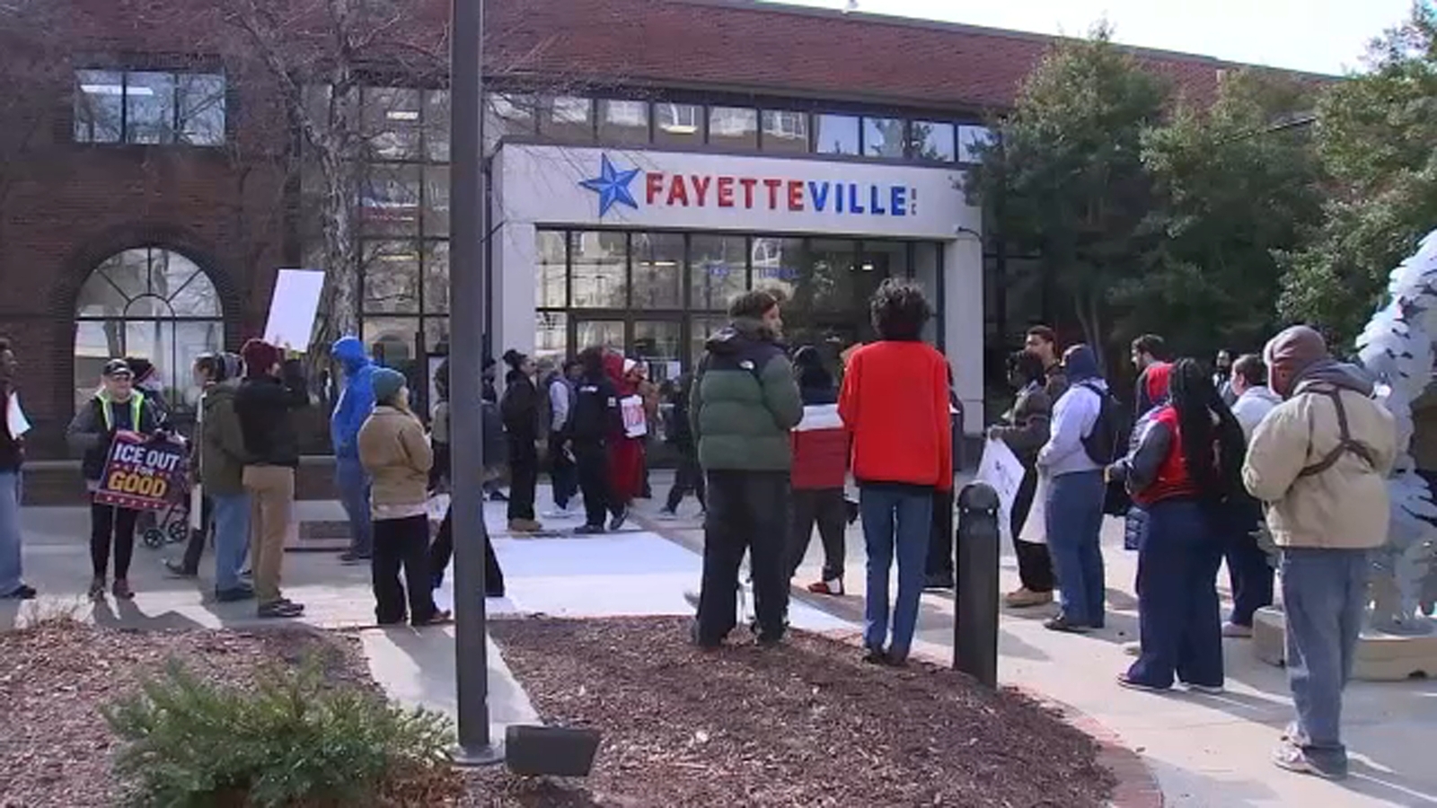 Students rally in Fayetteville as part of nationwide immigration protests against ICE actions
