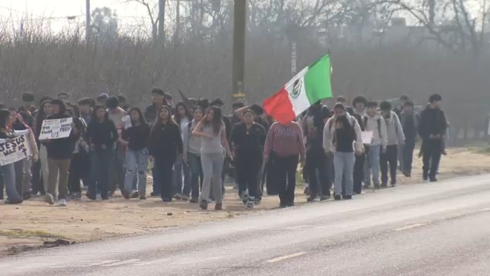 Students at Washington Union High School walk out of class in protest of ICE