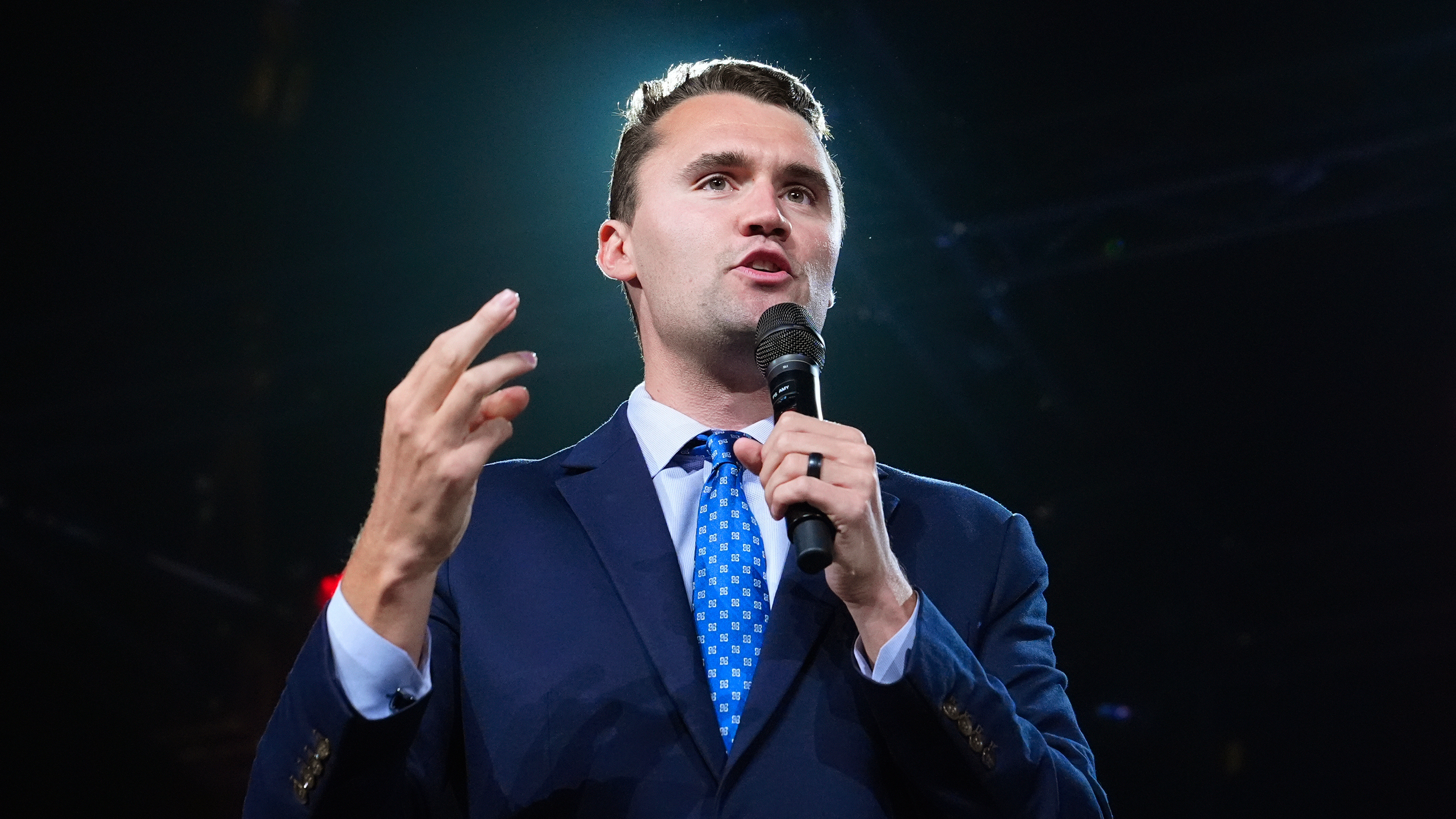 Turning Point USA Founder Charlie Kirk speaks at a Turning Point event prior to Republican vice presidential nominee Sen. JD Vance, R-Ohio, speaking, Sept. 4, 2024, in Mesa, Ariz. 