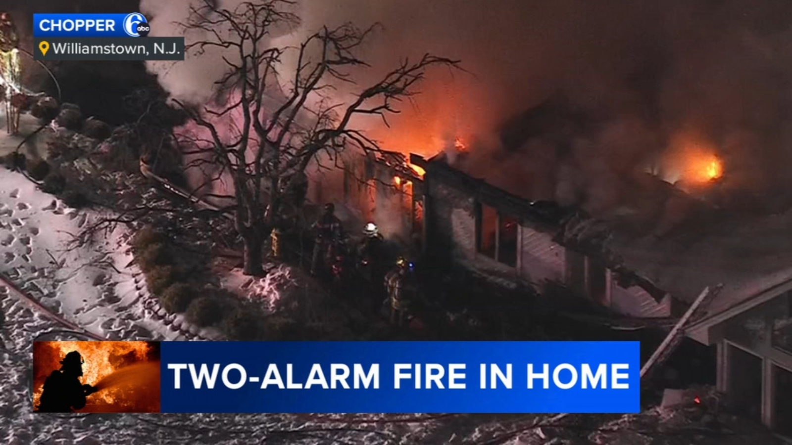 Two-alarm fire damages home in Williamstown, New Jersey