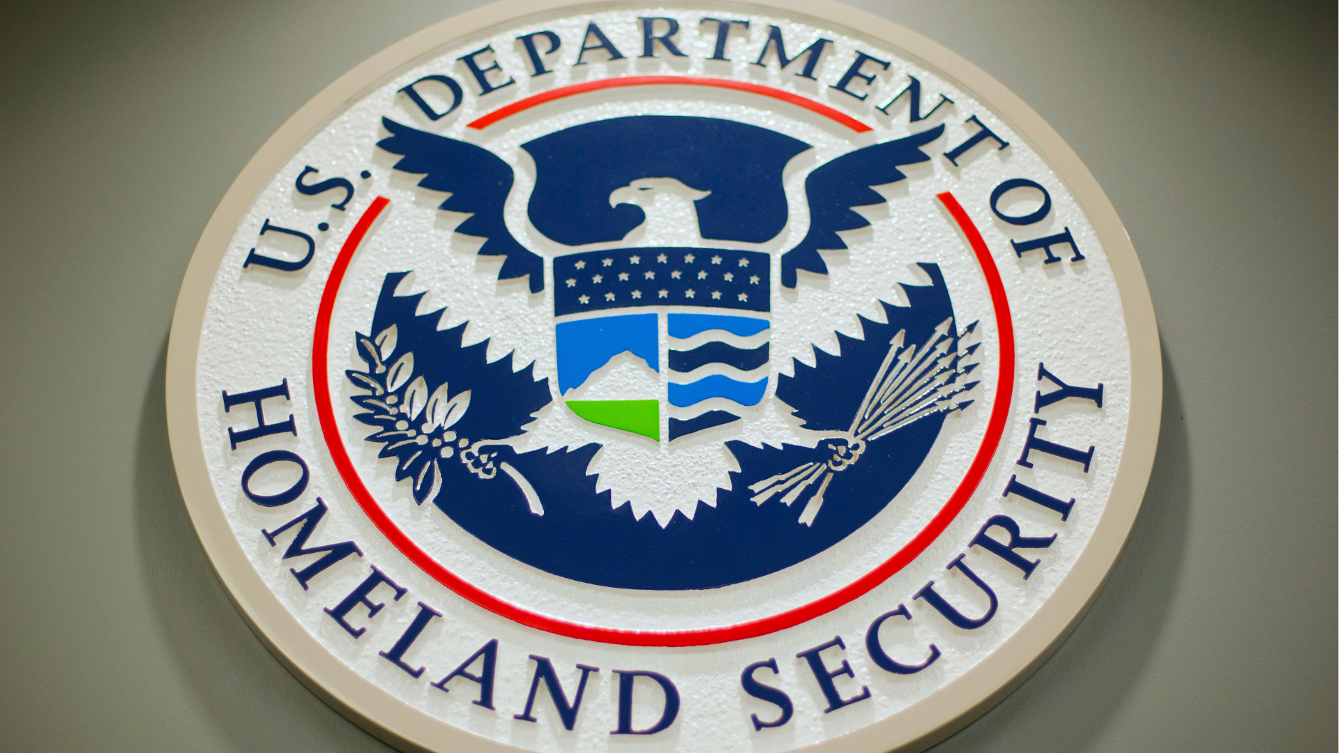 FILE - The Department of Homeland Security logo during a news conference in Washington, Feb. 25, 2015.