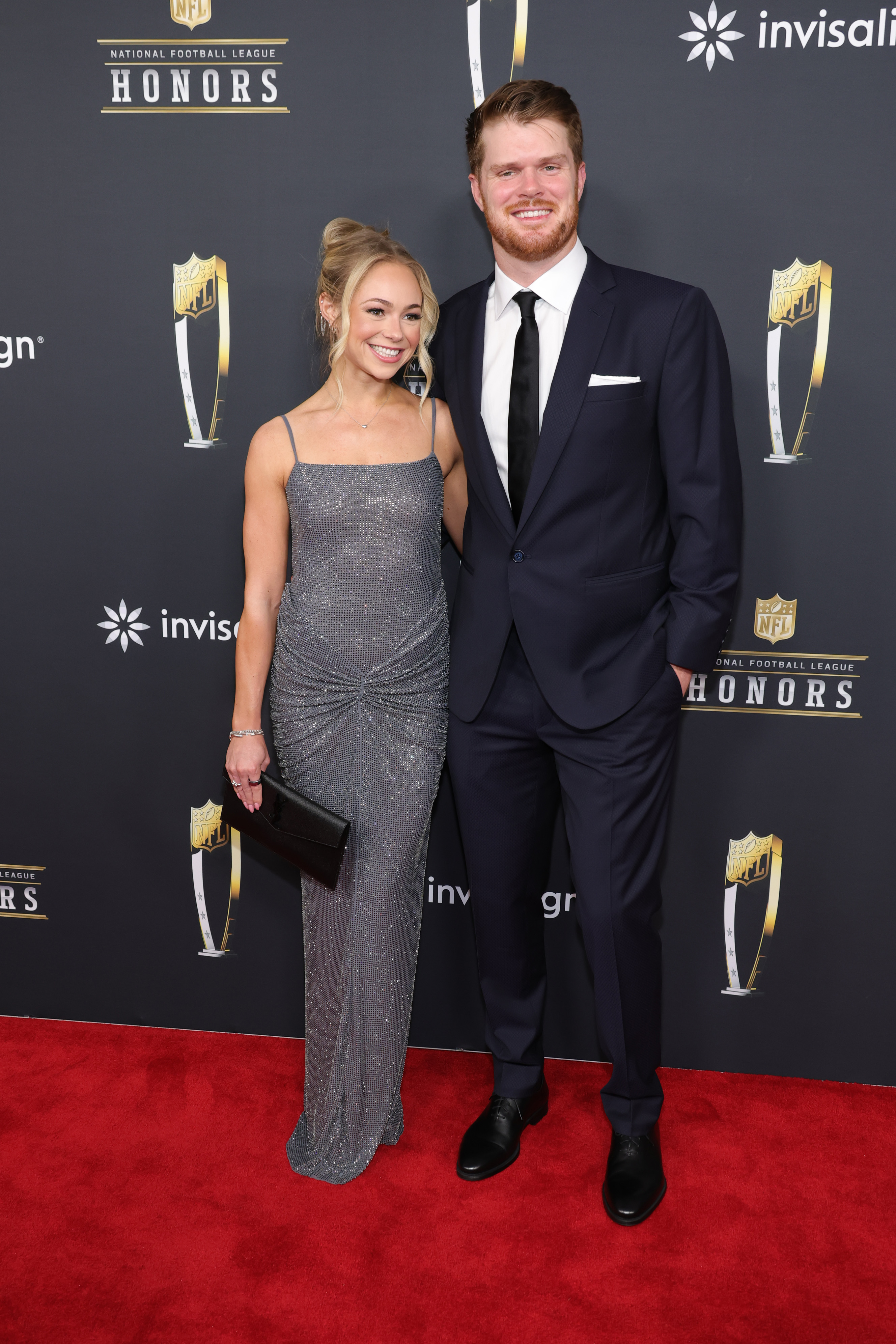 Katie Hoofnagle and Sam Darnold attend the 14th Annual NFL Honors at Saenger Theatre on February 06, 2025 in New Orleans, Louisiana. 