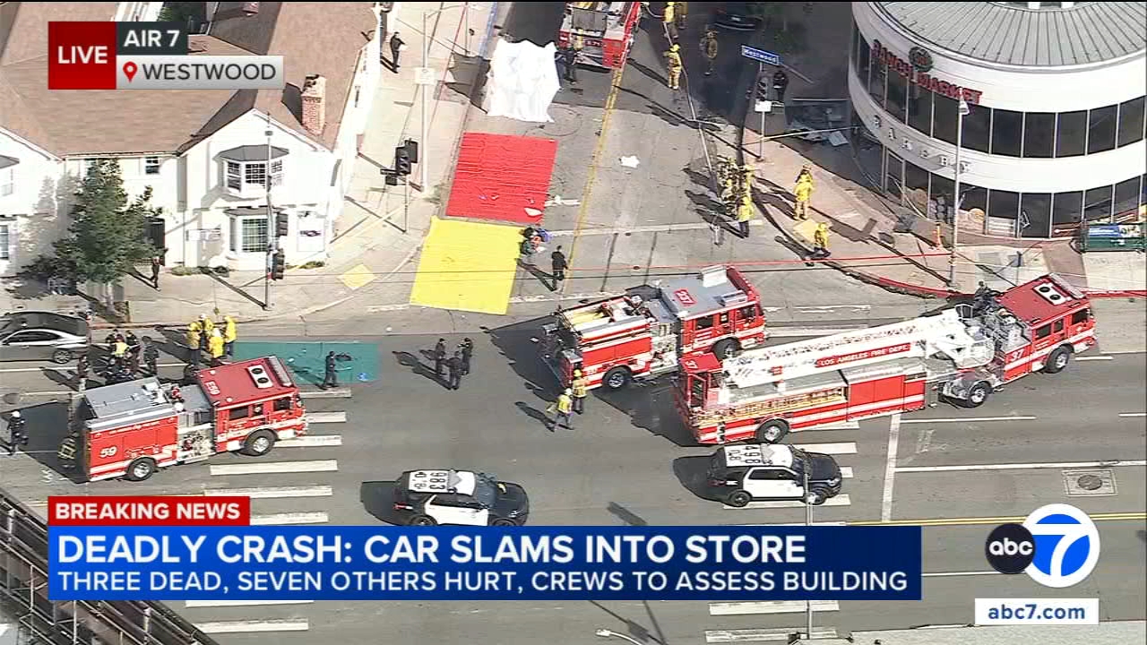 3 dead, 6 injured after car slams into Westwood grocery store