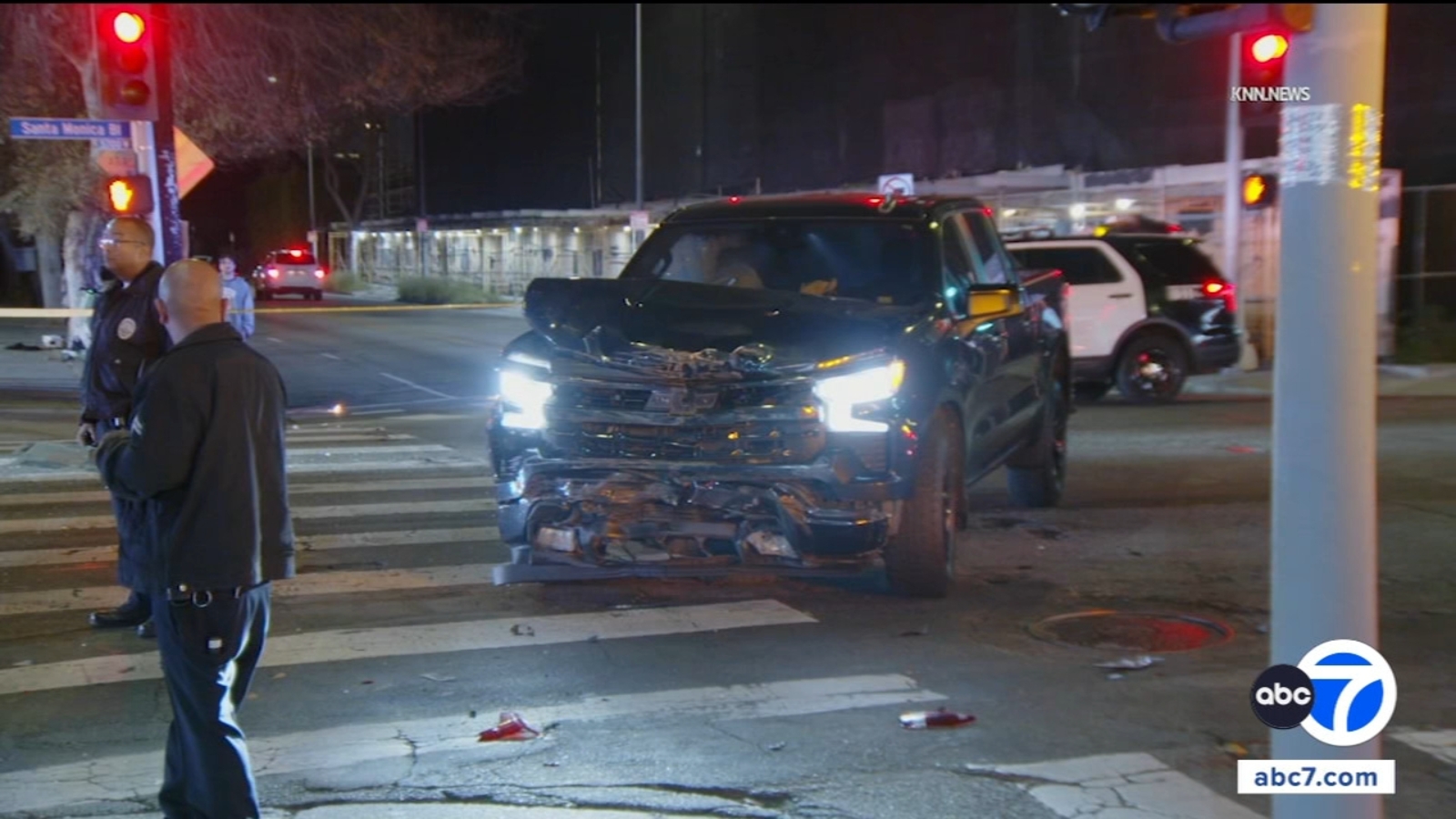 Truck crashes into LAPD vehicle in Hollywood