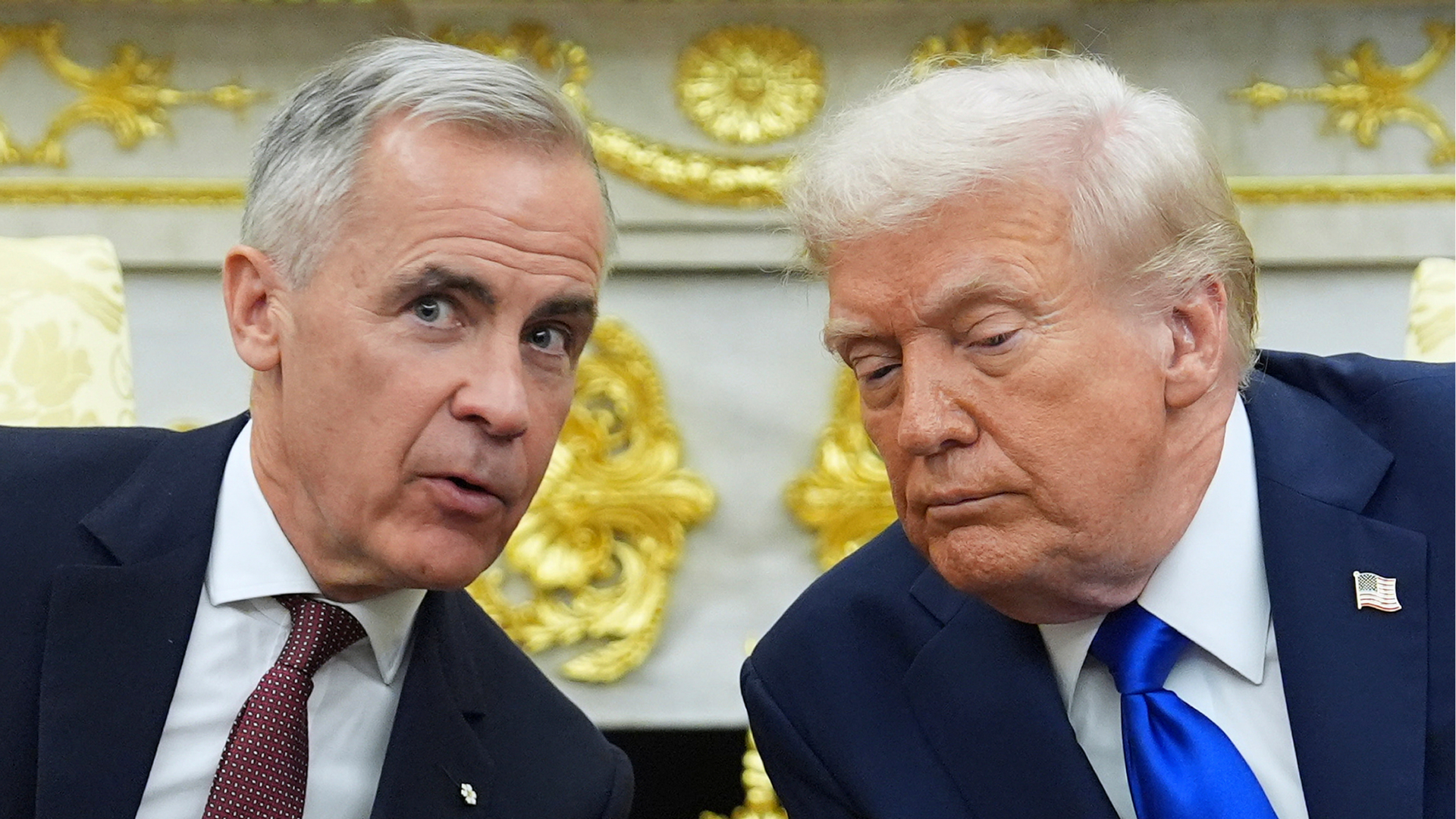 FILE - President Donald Trump and Canadian Prime Minister Mark Carney meet in the Oval Office of the White House, Tuesday, Oct. 7, 2025, in Washington. 