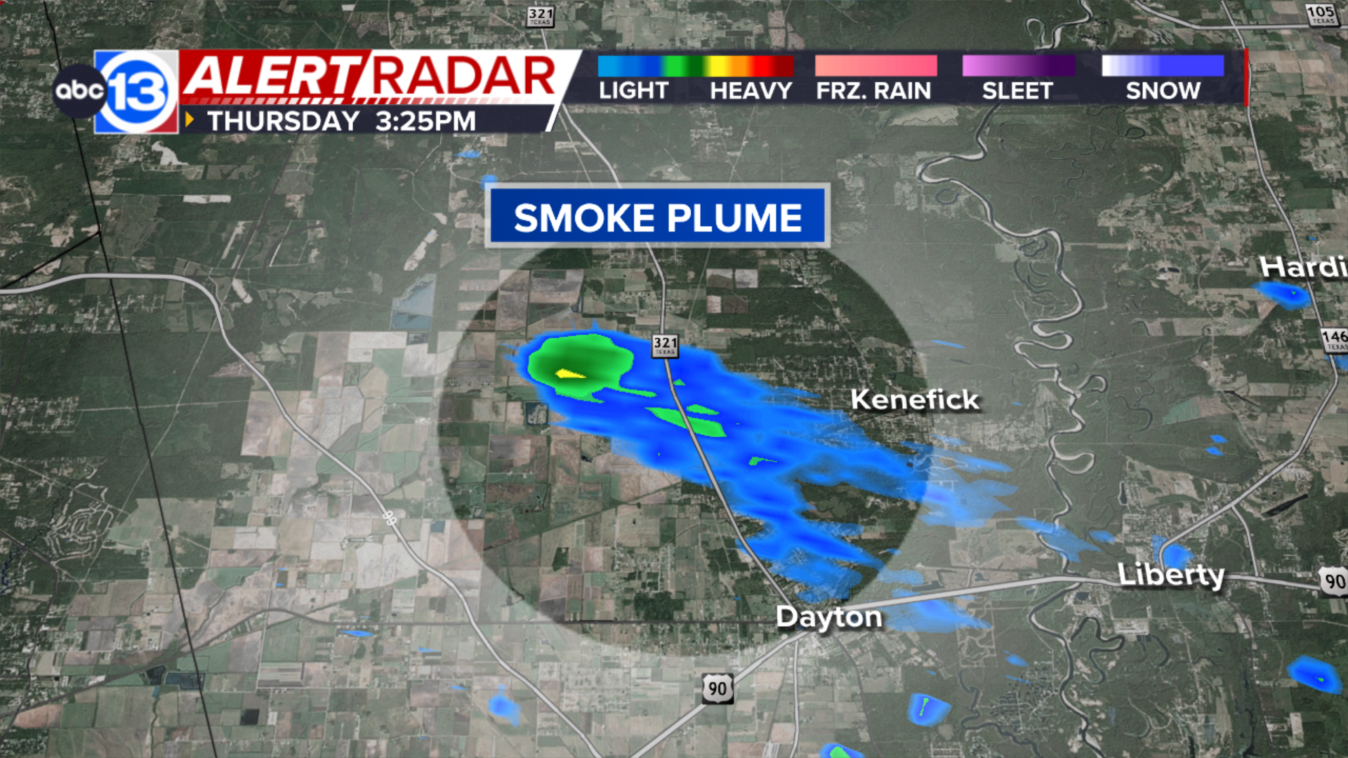 13 Alert Radar showed the smoke plume caused by the fire north of Dayton.