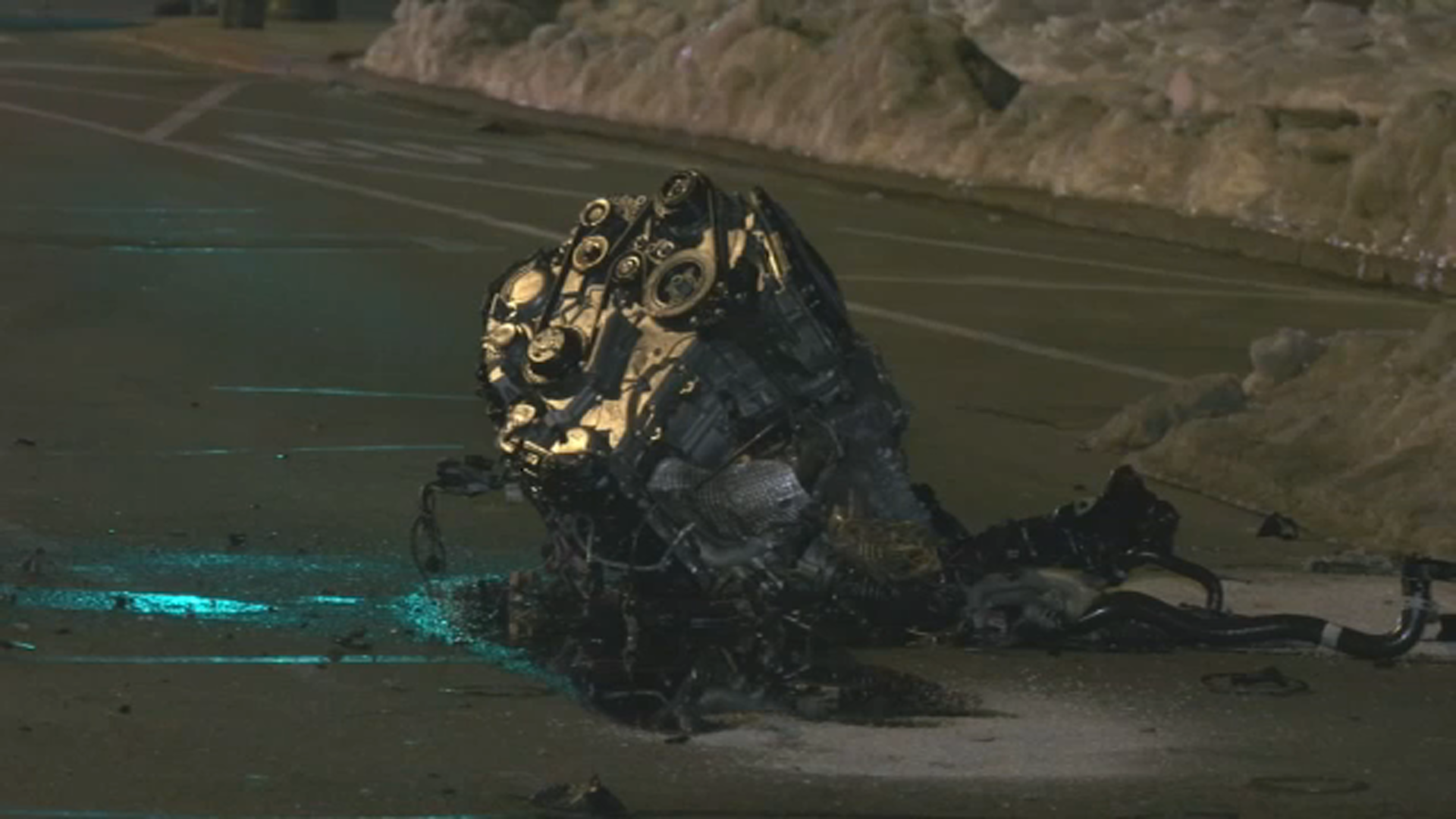 The engine flew out of an SUV during a fatal crash on Frankford Avenue in Philadelphia's Torresdale section.