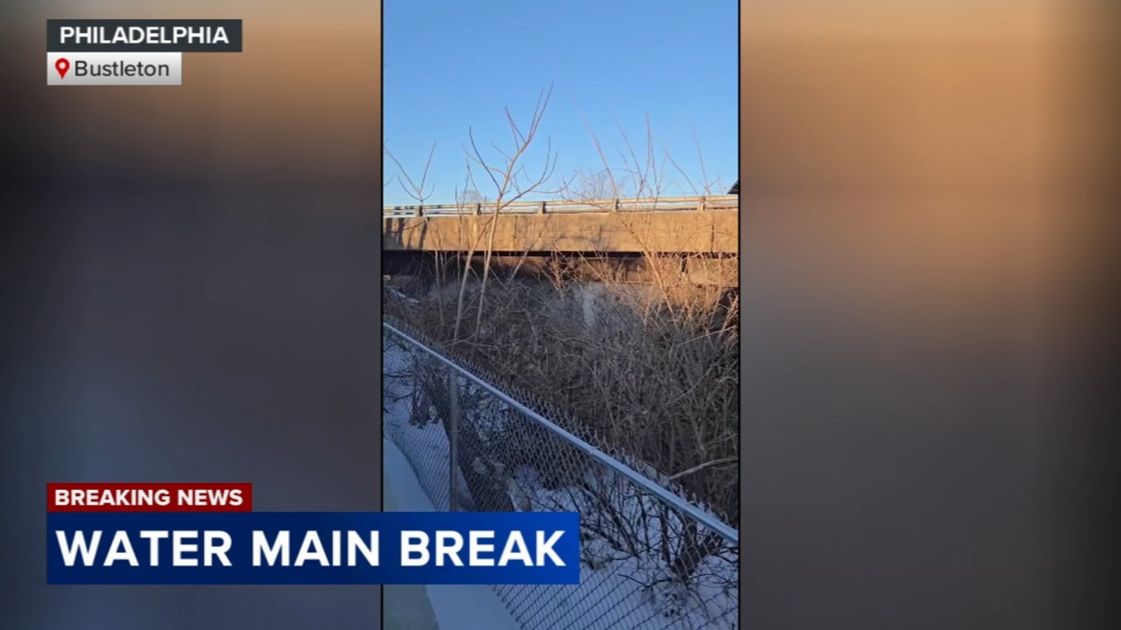 Water main break floods down overpass in Philadelphia's Bustleton neighborhood
