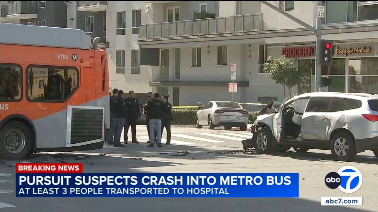 Burglary suspects crash into bus at end of chase in Westlake, injuring multiple people
