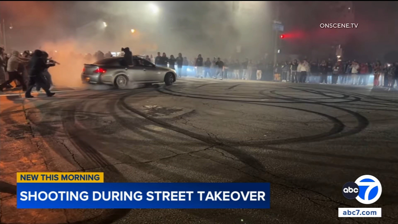 Man shot in neck and jaw during street takeover in downtown LA; gunman at large