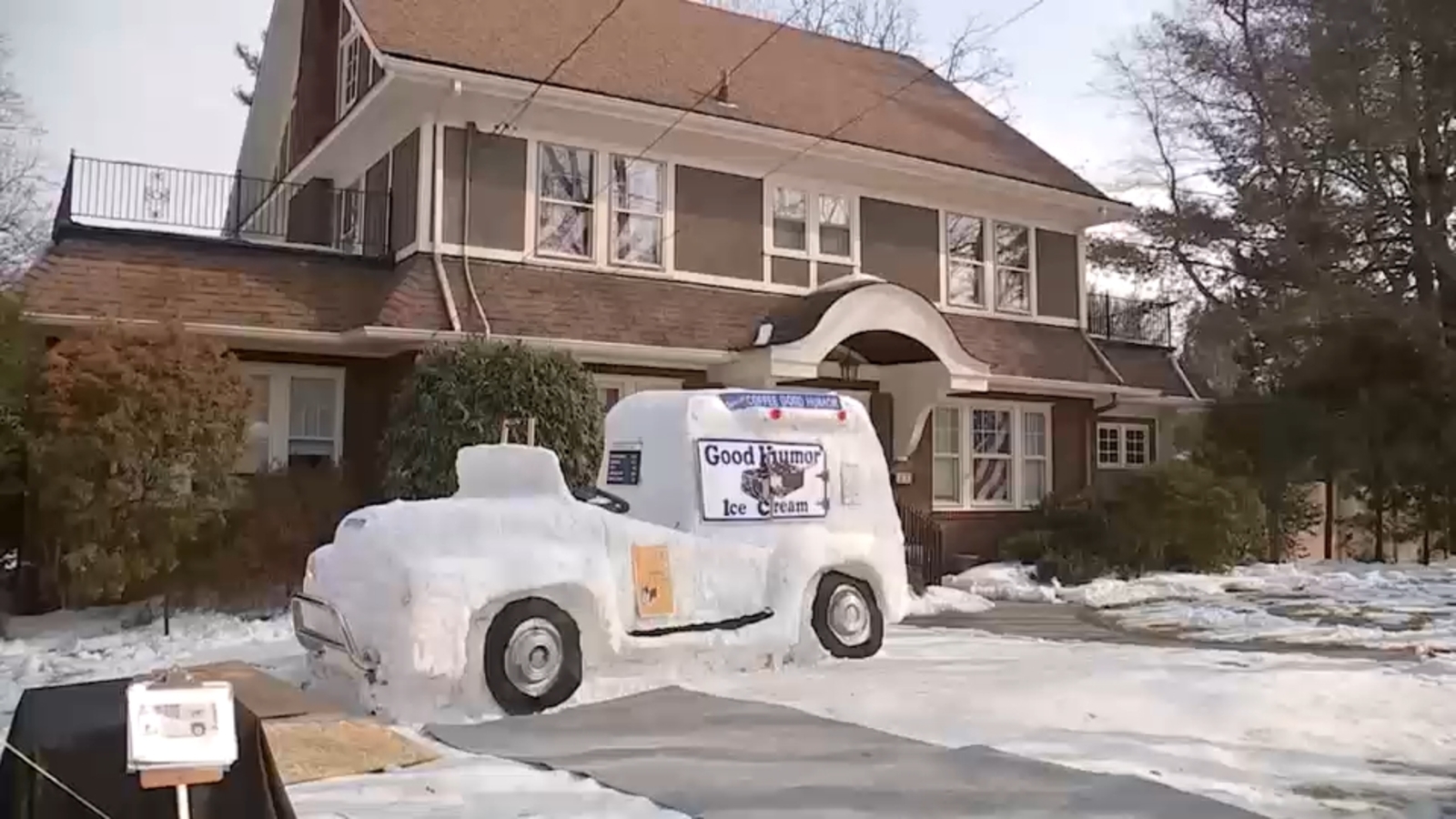 Man sells ice cream from truck made almost entirely of snow on New Jersey lawn