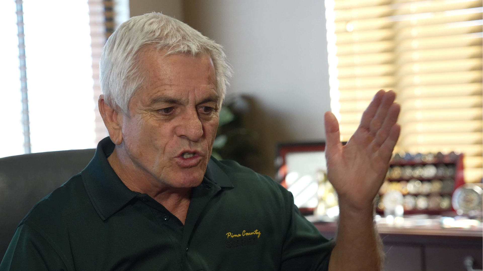 Pima County, Ariz., Sheriff Chris Nanos speaks with The Associated Press, Friday, Feb. 6, 2026, in Tucson, Ariz.