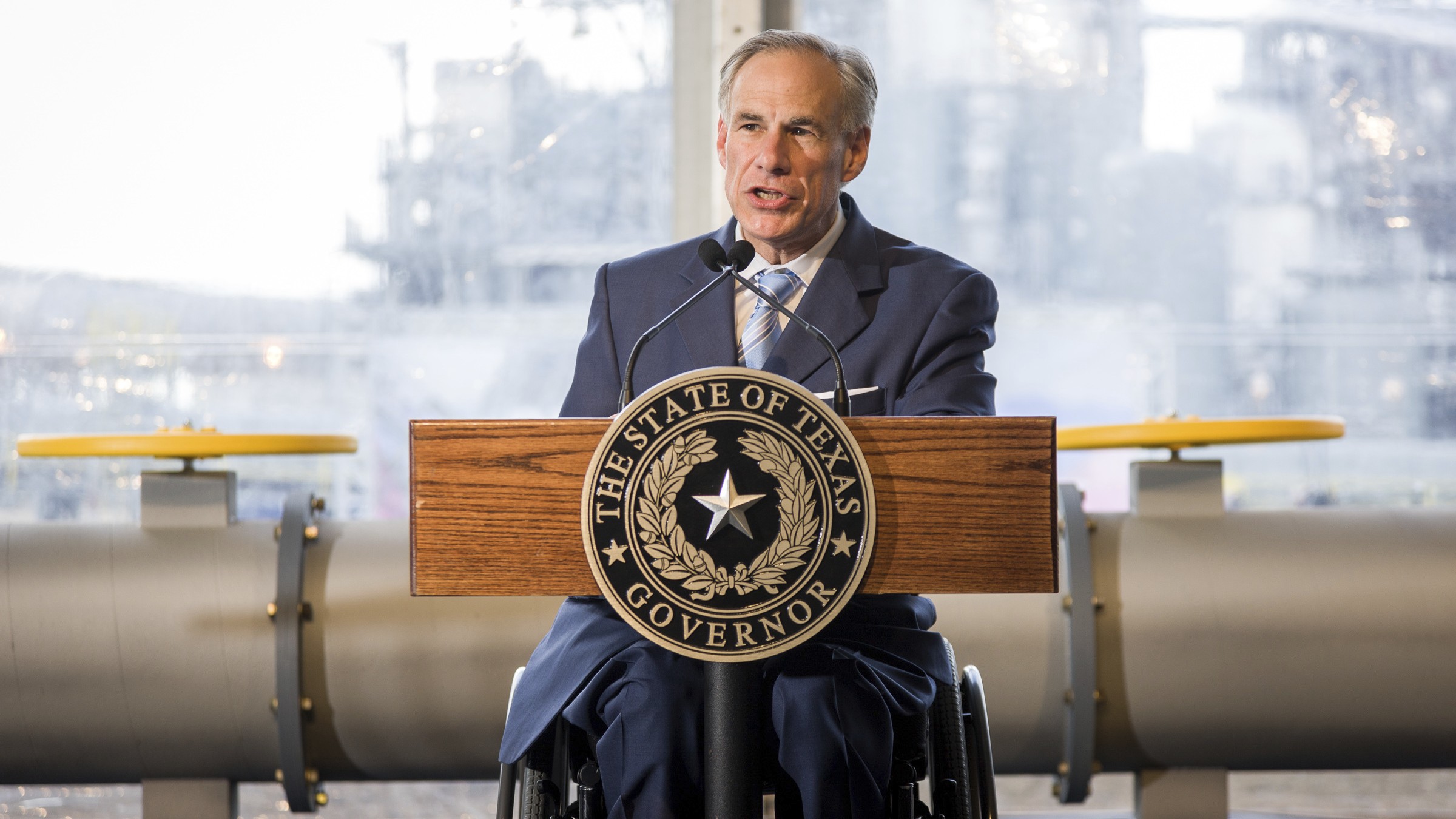 Gov. Greg Abbott speaks at the valve turning ceremony for the Petra Nova carbon capture and enhanced oil recovery system on Thursday, April 13, 2017, in Fort Bend County.