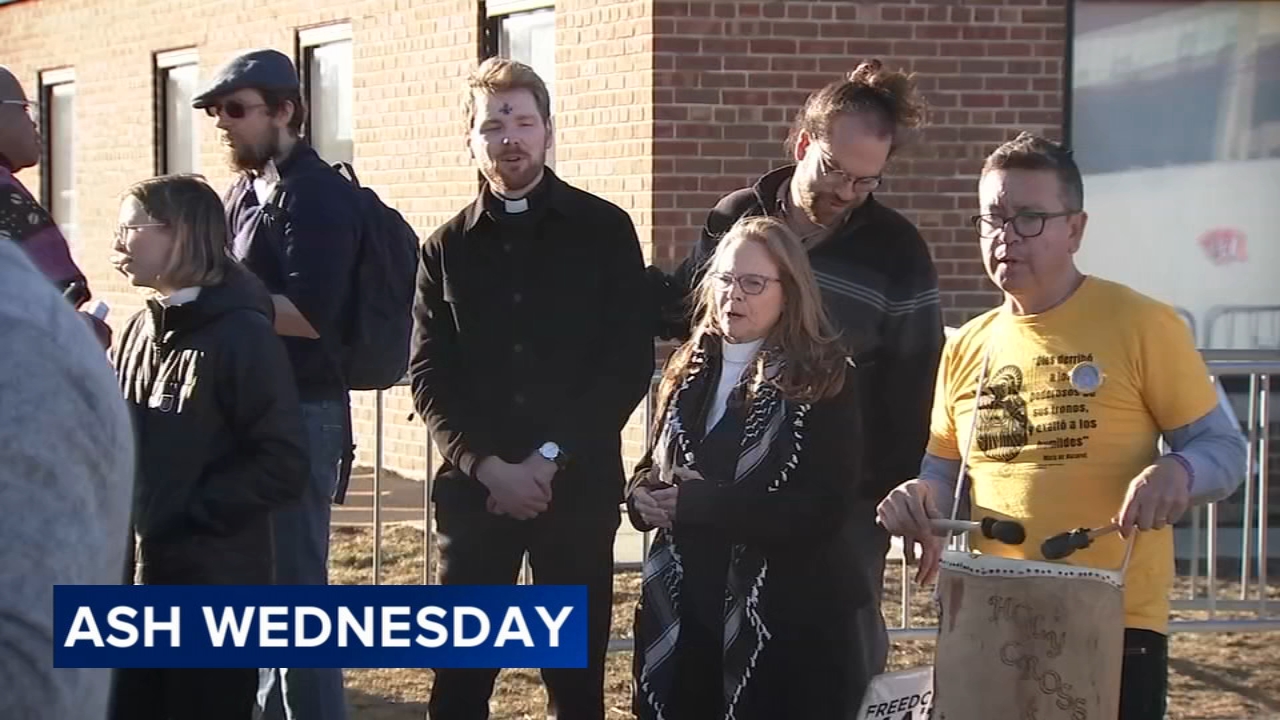 Clergy members entering the Broadview ICE detention facility on Ash Wednesday to provide ashes and communion to detained immigrants