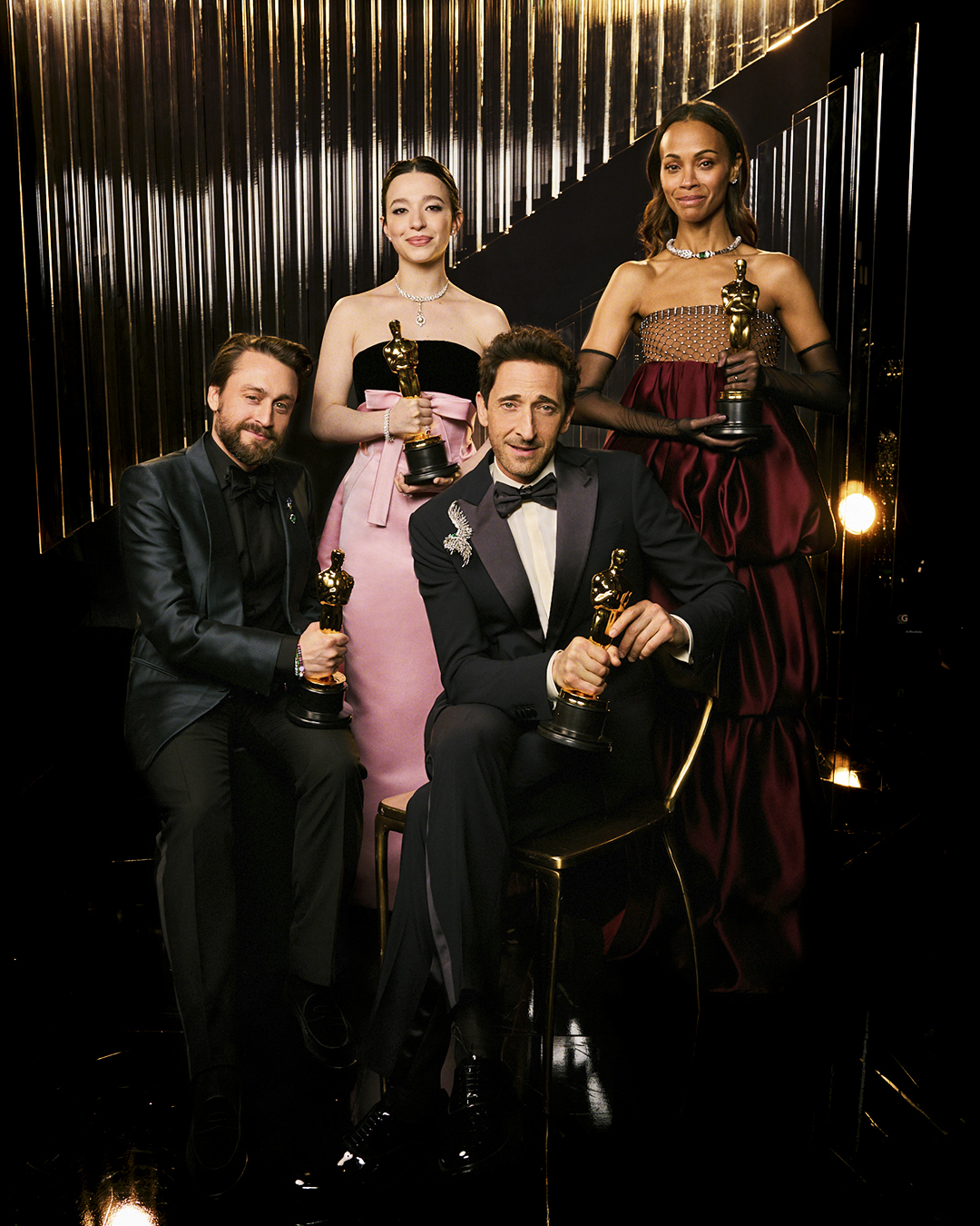 Oscar winners Kieran Culkin, Mikey Madison, Adrien Brody and Zoe Saldaña are seen successful Hollywood, Calif. connected March 2, 2025.