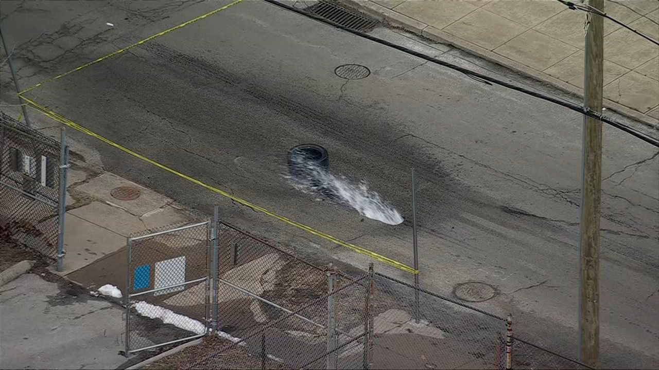 Water seen shooting from roadway after main breaks in North Philadelphia