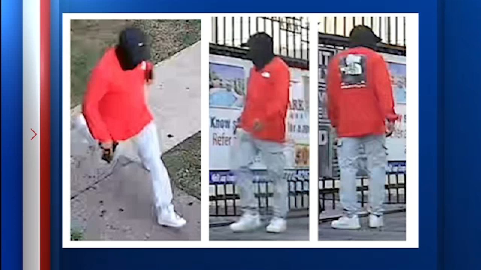 The suspect, 31-year-old Carlos Padilla, is described as a man wearing a black ski mask and a red t-shirt, according to HPD.