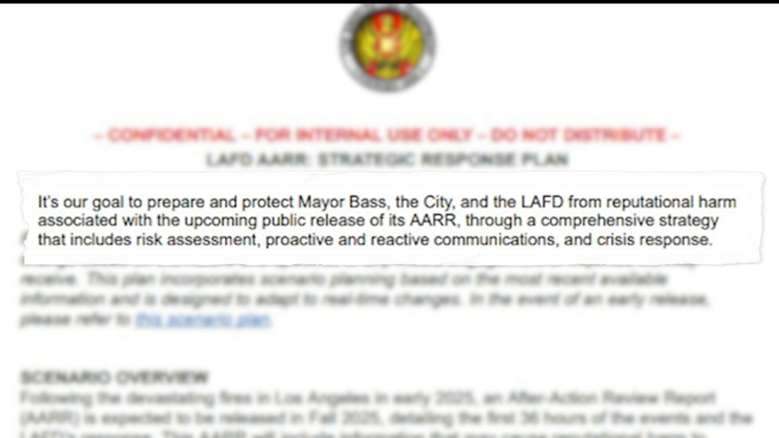 Memo shows Los Angeles Fire Department tried to ‘protect’ Mayor Karen Bass ahead of release of Palisades Fire after-action report Memo shows Los Angeles Fire Department tried to ‘protect’ Mayor Karen Bass ahead of release of Palisades Fire after-action report